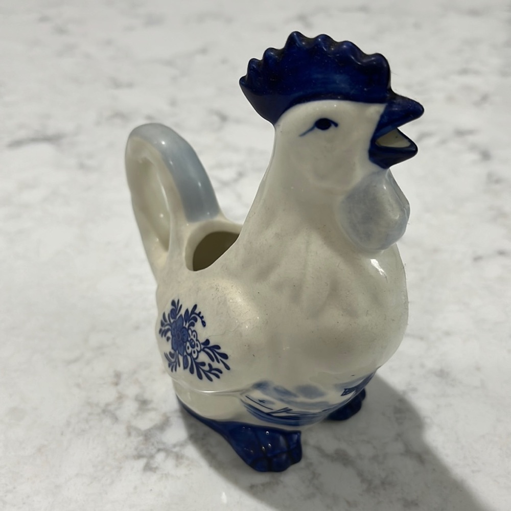Vintage Delft rooster creamer with handle